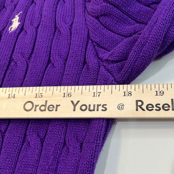 Polo Ralph Lauren Purple Cable Knit VNeck Sweater Women Medium Preppy Academia - Picture 6 of 7